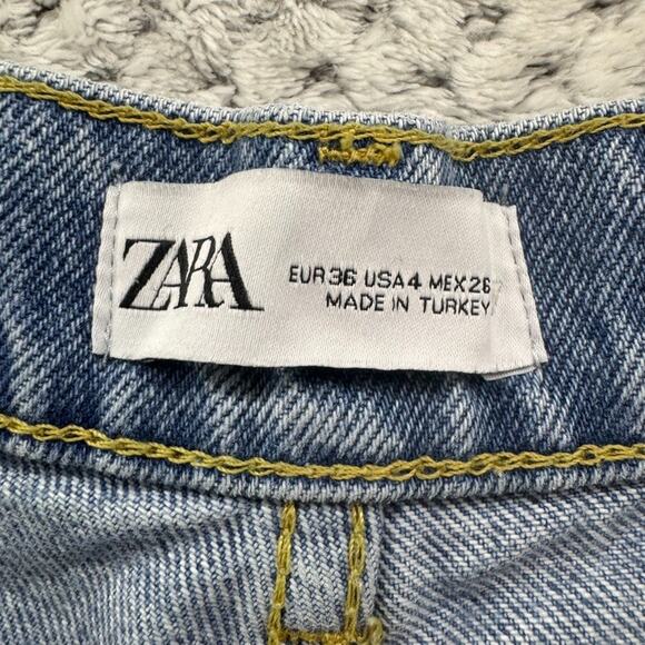 Zara Jeans Womens 4 Blue Medium Wash Cargo Carpenter Straight Legh High Rise - Picture 2 of 13